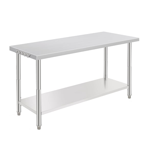 60x24 Inch Stainless Steel Commercial Work Table with Adjustable Undershelf - Heavy-Duty Kitchen Prep Table & Right Workbench for Restaurants