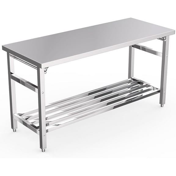 60x24 Inch Stainless Steel Work Table for Prep & Work, Folding NSF Commercial Food Prep Worktable with Adjustable Undershelf for Kitchen Prep Work, Restaurant, Home and Hotel