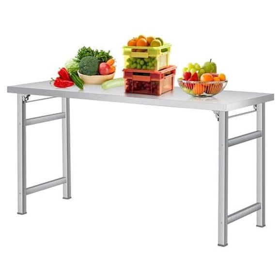 60x24 in Stainless Steel Folding Table,520 LBS Load Commercial Foldable Prep Table,Heavy Duty Work Tables Workstation with Adjustable Feet for Home,Kitchen, Restaurant,Garage,Camping,Outdoor