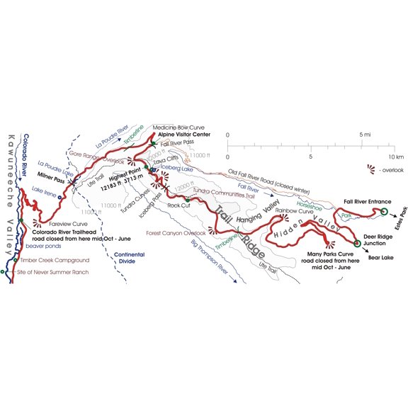 60x24in Schematic map of the Trail Ridge Road northern sections. 【Laminated】