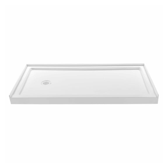 60x30 Shower Pan - Acrylic Rectangle Shower Base with Drain, White, Left Drain, Slip Resistant, Single Threshold Bathroom Showering Pan
