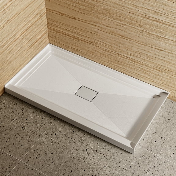 60x32 Inch White Acrylic Shower Base, Center Drain, Non-Slip Surface