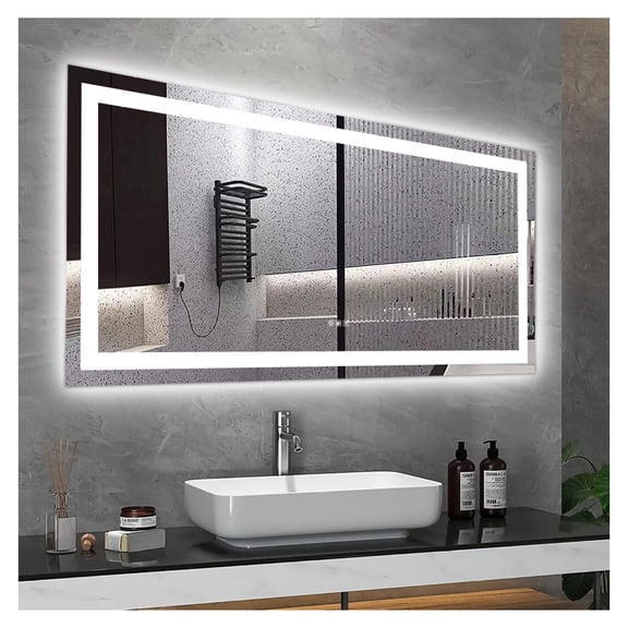 60x32 LED Bathroom Mirror with Anti-Fog Touch  Frameless Lighted Wall Mirror for Vanity, Shower, Dressing - Dimmable Colors