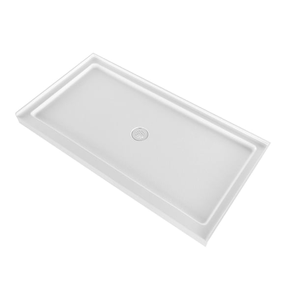 60x32 Shower Pan - Single Threshold Acrylic Shower Base, White, Center Drain, Slip Resistant, Rectangle Showering Pan with Drain Kit for Bathroom Renovation