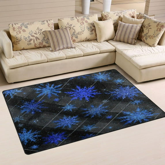 60x39in Area Rug Machine Washable Floor Mats Skid-Resistant Backing Carpet for Home Kitchen Bedroom Blue Snowflake Pattern