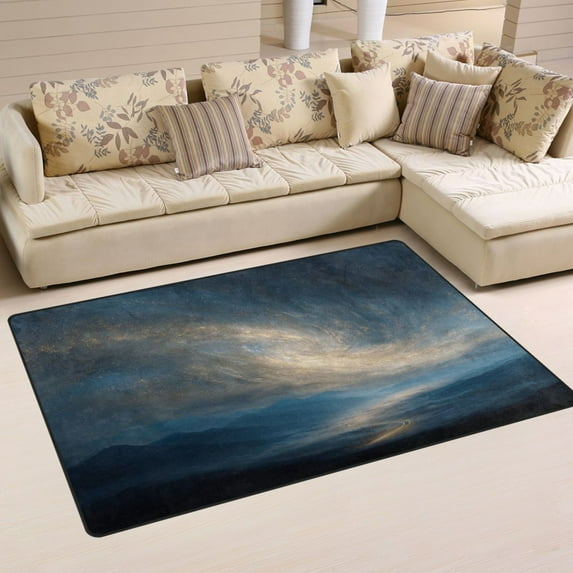 60x39in Area Rug Machine Washable Floor Mats Skid-Resistant Backing Carpet for Home Kitchen Bedroom Golden Nebula