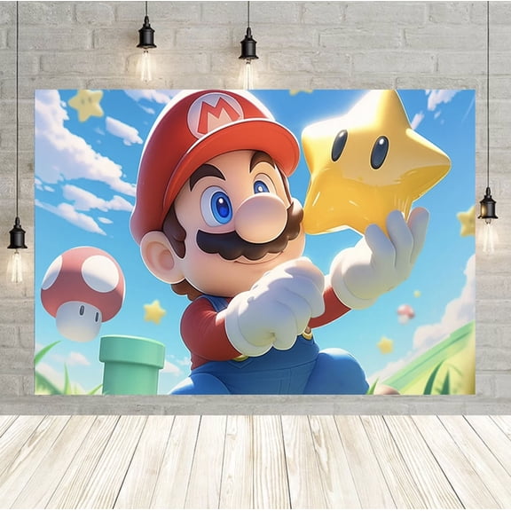 60x40 inch Mario party background, Mario-themed background, suitable for children's birthday party photography.