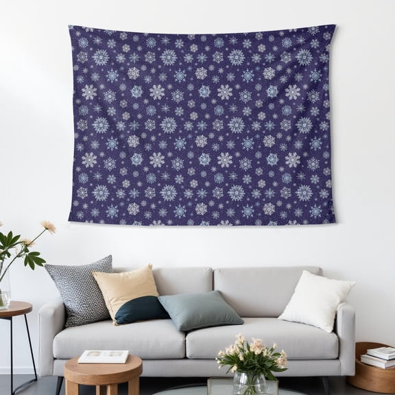 60x44 Inch Rectangle Wall Tapestry for Indoor & Outdoor, Living Room, Bedroom, Teen Room,Christmas Snowflake Dark Blue Pattern