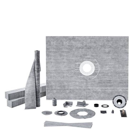 60x48 Shower Pan Kit, 2" PVC Flange, Waterproof Membrane & Grate - Bathroom Shower Base
