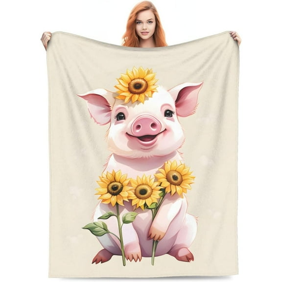 60x50 Inches Cute Pig Sunflower Blanket Gifts for Adults Kids Cartoon Piggy Piglet Flannel Throw Blankets Soft Comfy Lightweight for Home Decor Couch Bed Sofa