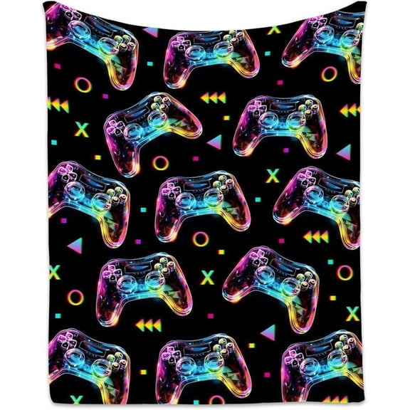 [60x50inch] Soft Funny Throw Blanket Cute Gaming Blanket Cool For Boys Girls Black Fuzzy Blankets For Couch Sofa & Office