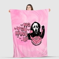 [60x50inch] Soft Funny Throw Blanket No You Hang Up Pink Horror Ghost Fleece Cozy Lightweight Thick Fuzzy Plush Blankets Throws- Halloween Valentine's Day Gifts For Bedroom Bed Sofa