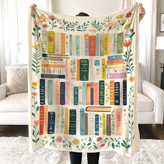[60x50inch] Vintage Library Blanket, Boho Wildflowers Bookish Quilt, Cottagecore Flower Book Gift, Retro Book Lover Gift For Reader Librarian Teacher, Man Women Gift
