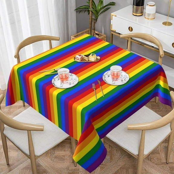 60x60 Inch Table Cloths for Square Tables, Rainbow Pattern Tablecloth, Farmhouse Table Cover for Dining Table Waterproof Wipeable Tablecloths for Kitchen Dining Room Party