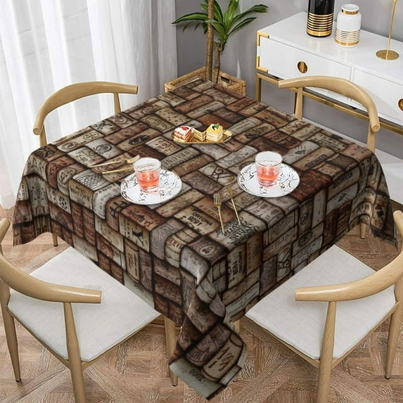 60x60 Inch Table Cloths for Square Tables, Wine Cork Tablecloth, Farmhouse Table Cover for Dining Table Waterproof Wipeable Tablecloths for Kitchen Dining Room Party