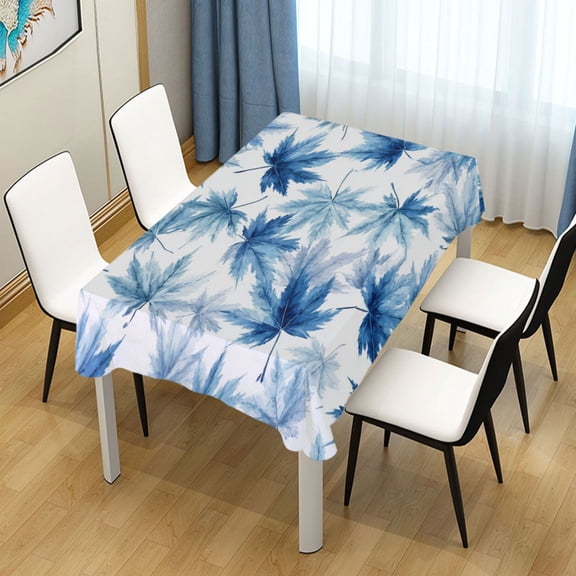 60x60 Inch Tablecloth Polyester Square Tablecloth for Home Kitchen Dinner Decor Abstract Blue Maple Leaves