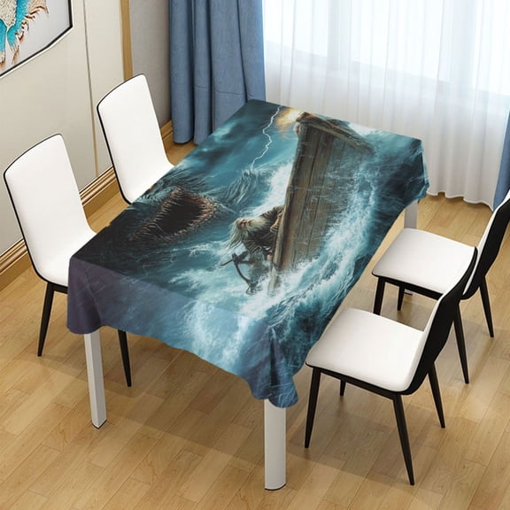 60x60 Inch Tablecloth Polyester Square Tablecloth for Home Kitchen Dinner Decor Angry Sea Monster