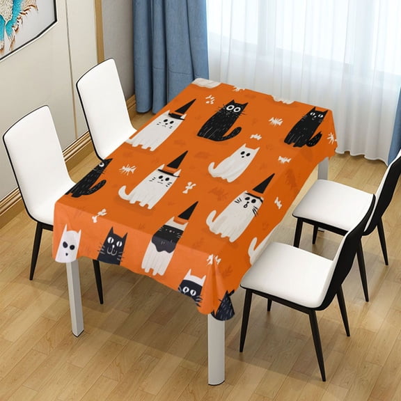 60x60 Inch Tablecloth Polyester Square Tablecloth for Home Kitchen Dinner Decor Black Cat and White Cat