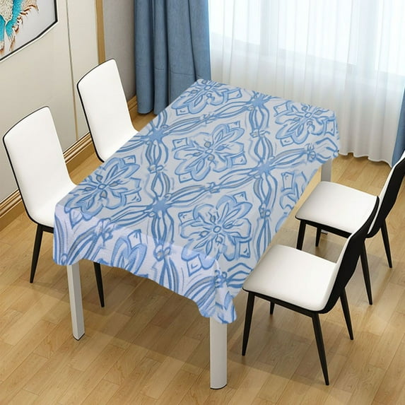 60x60 Inch Tablecloth Polyester Square Tablecloth for Home Kitchen Dinner Decor Blue Elegant Geometric Design
