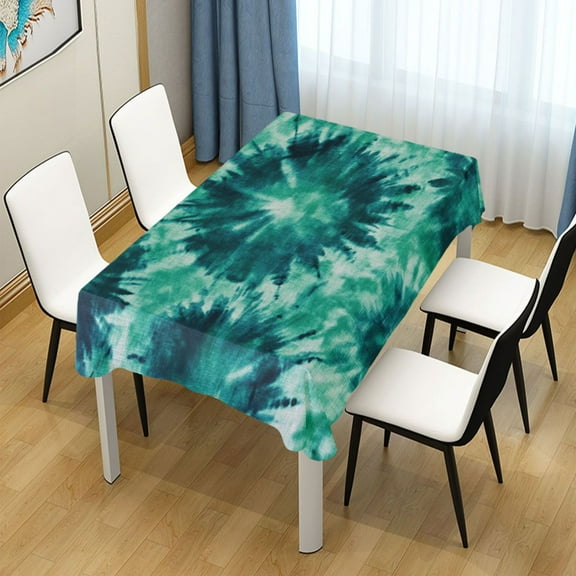 60x60 Inch Tablecloth Polyester Square Tablecloth for Home Kitchen Dinner Decor Dark Teal Tie-dye Pattern