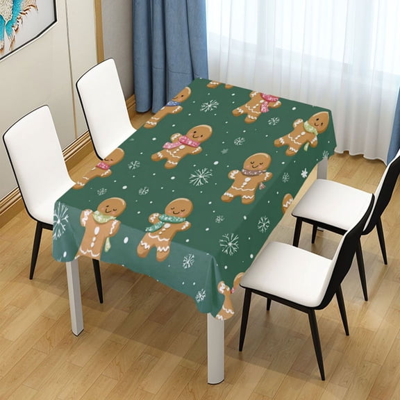 60x60 Inch Tablecloth Polyester Square Tablecloth for Home Kitchen Dinner Decor Gingerbread Christmas Theme Pattern