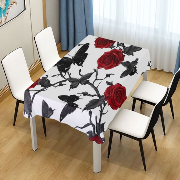 60x60 Inch Tablecloth Polyester Square Tablecloth for Home Kitchen Dinner Decor Gothic Red Roses