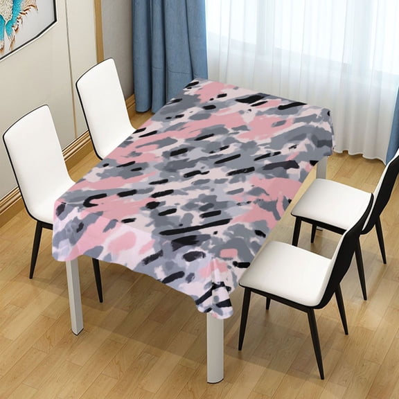 60x60 Inch Tablecloth Polyester Square Tablecloth for Home Kitchen Dinner Decor Gray and Pink Pattern
