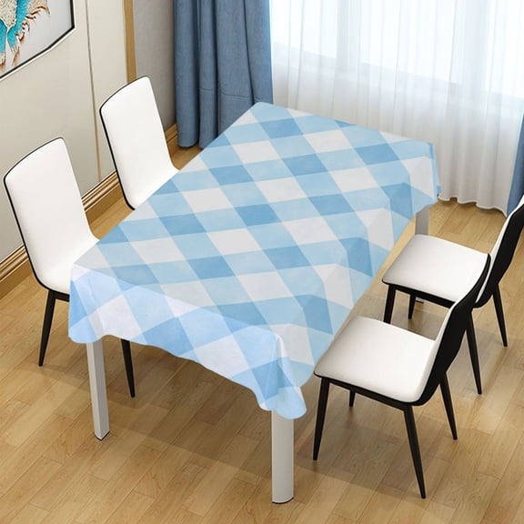 60x60 Inch Tablecloth Polyester Square Tablecloth for Home Kitchen Dinner Decor Light Blue and White Tartan