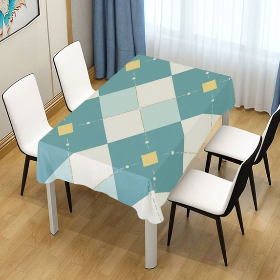 60x60 Inch Tablecloth Polyester Square Tablecloth for Home Kitchen Dinner Decor Light Teal Argyle
