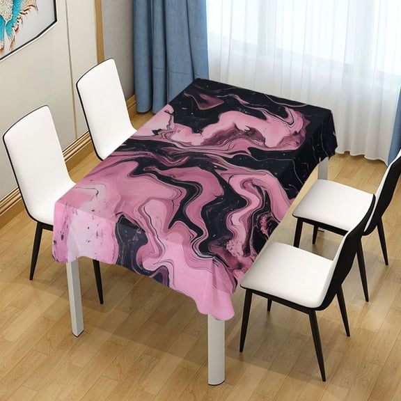 60x60 Inch Tablecloth Polyester Square Tablecloth for Home Kitchen Dinner Decor Pink and Black Marble Pattern