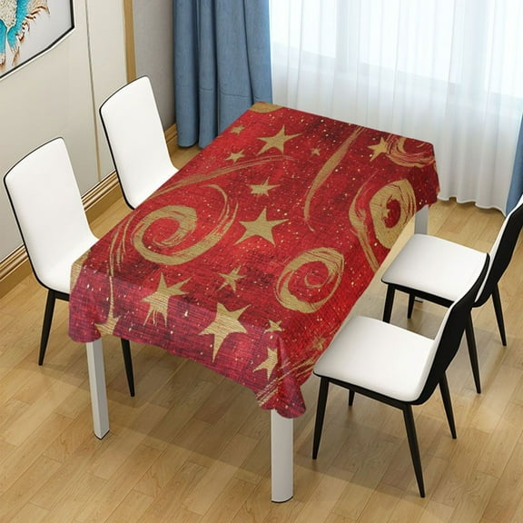 60x60 Inch Tablecloth Polyester Square Tablecloth for Home Kitchen Dinner Decor Red and Gold Star Swirls