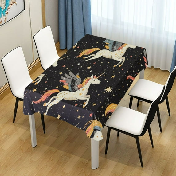 60x60 Inch Tablecloth Polyester Square Tablecloth for Home Kitchen Dinner Decor Unicorns with Wings