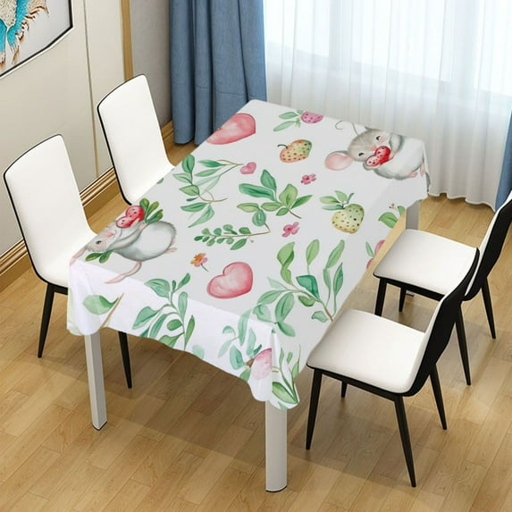 60x60 Inch Tablecloth Polyester Square Tablecloth for Home Kitchen Dinner Decor Watercolor Pattern with Adorable Mice