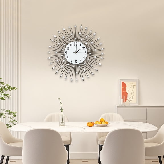 60x60cm Modern Decorative Round Wall Clock Black White Acrylic Diamonds Analog Battery Operated Quartz Movement Durable Home Office Decor