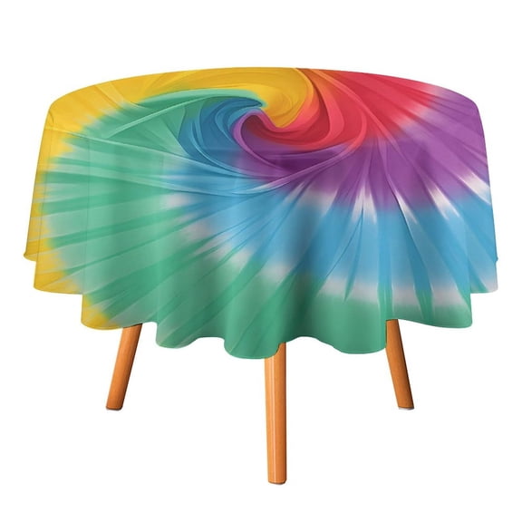 60x60in Round Tablecloth Car Line Straight And Dense Wireless Head Gap Durable Easy To Clean For Picnic Living Room Dining Room Tie-dye Pattern Rainbow Colors (3)