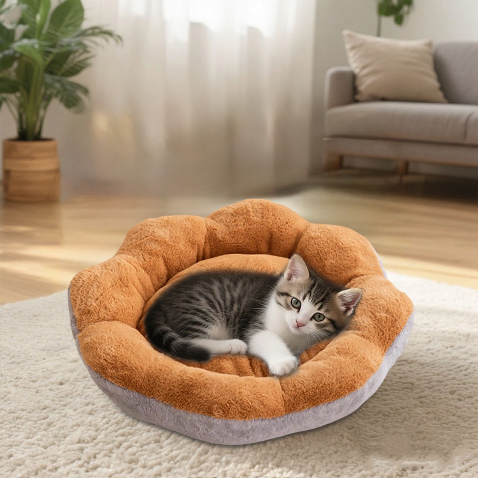 60x60x20 Inches Extra Large Flower Donut Dog Bed, Soft Round Plush Calming Bed for Cats Dogs, Warming Cat Bed Mat - Non- Machine Washable Pet Couch