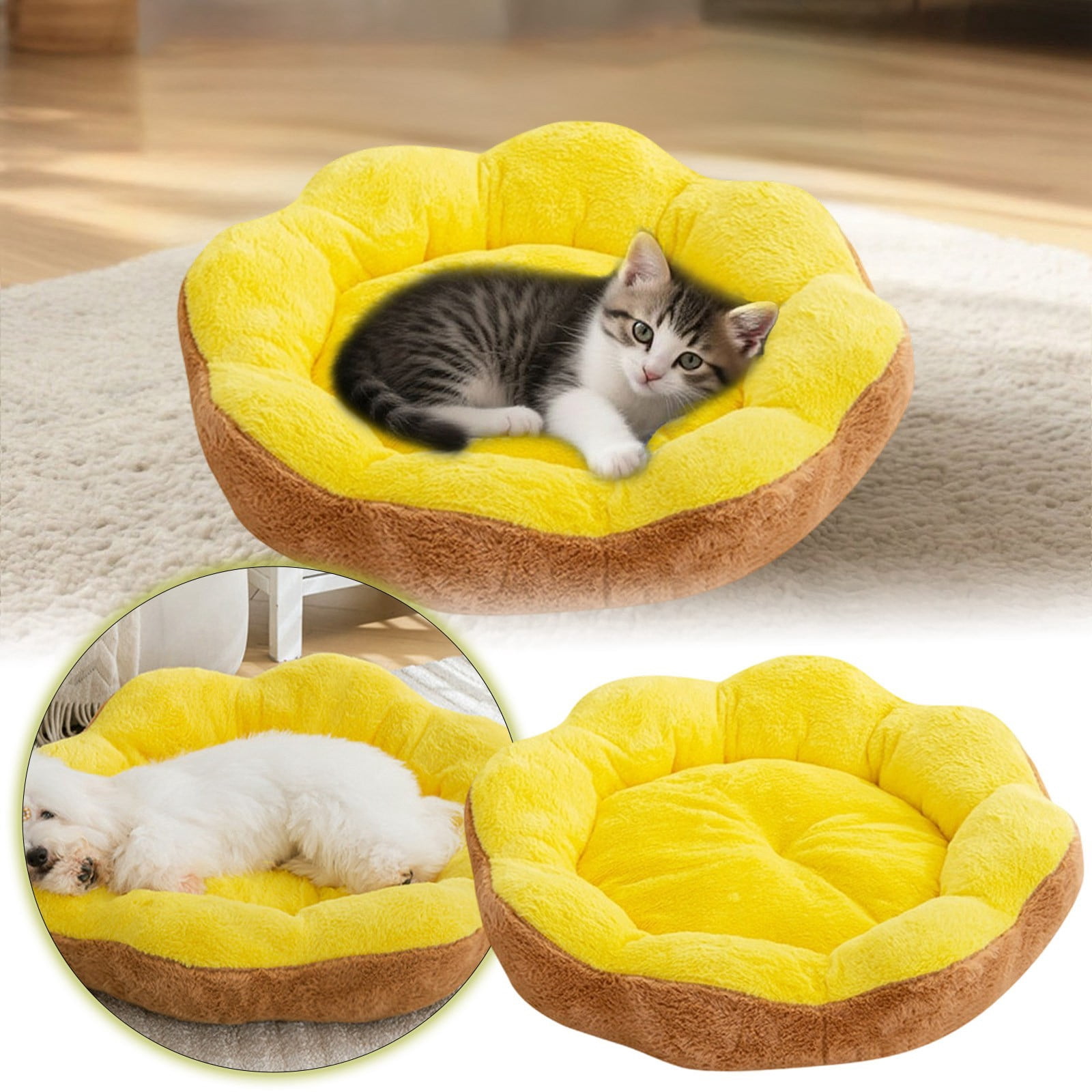 60x60x20 Inches Extra Large Flower Donut Dog Bed, Soft Round Plush Calming Bed for Cats Dogs, Warming Cat Bed Mat - Non- Machine Washable Pet Couch