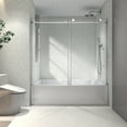 thumbnail image 1 of 60x63''  Chrome Frameless Shower Door, Bathroom Sliding Shower Door with 304 Stainless Steel Pulleys & Adjustable Soft Closing Function, 1 of 8