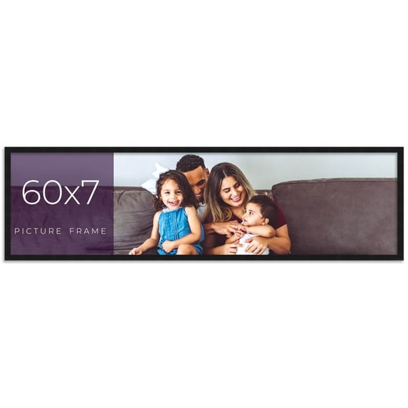 60x7 Frame Black Real Wood Picture Frame Width 0.75 inches | Interior Frame Depth 0.5 inches | Noir