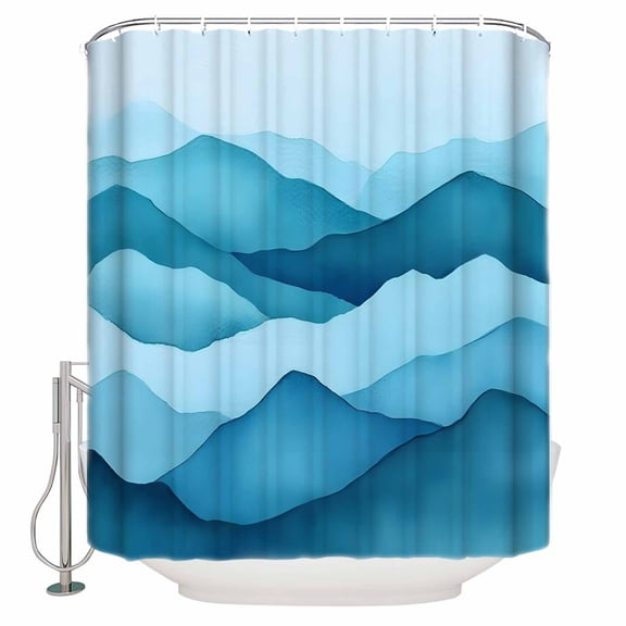 60x72 Inch Shower Curtains for Bathroom Abstract Blue Fabric Bath Curtain Decor Gradient Modern Mountain Seawave Stripe Waterproof Restroom Curtains Shower Set Accessories with 12 Hooks 60 Inch
