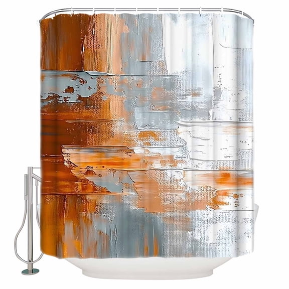 60x72 Inch Shower Curtains for Bathroom Abstract Orange Grey Fabric Bath Curtain Decor Modern Minimalist Street Art Waterproof Restroom Curtains Shower Set Accessories with 12 Hooks 60 Inch