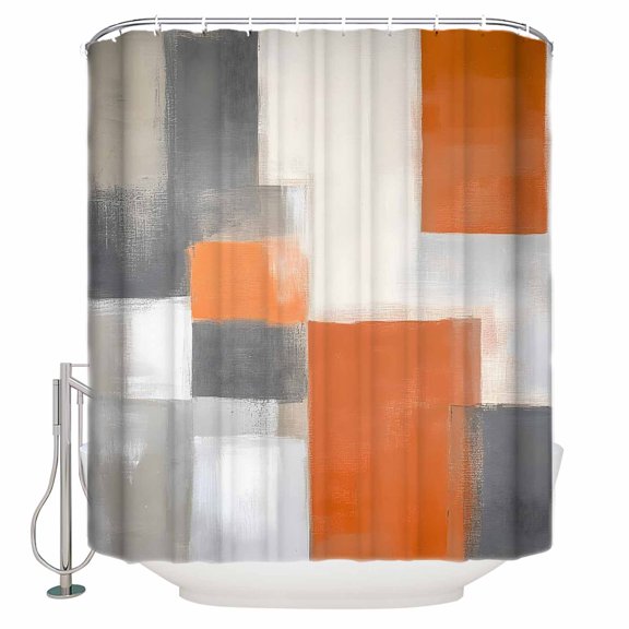 60x72 Inch Shower Curtains for Bathroom Abstract Orange Grey Fabric Bath Curtain Decor Modern Watercolor Geometric Waterproof Restroom Curtains Shower Set Accessories with 12 Hooks 60 Inch