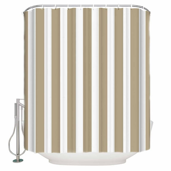 60x72 Inch Shower Curtains for Bathroom Beige Striped Fabric Bath Curtain Decor Modern Farmhouse Beige White Stripes Waterproof Restroom Curtains Shower Set Accessories with 12 Hooks 60 Inch