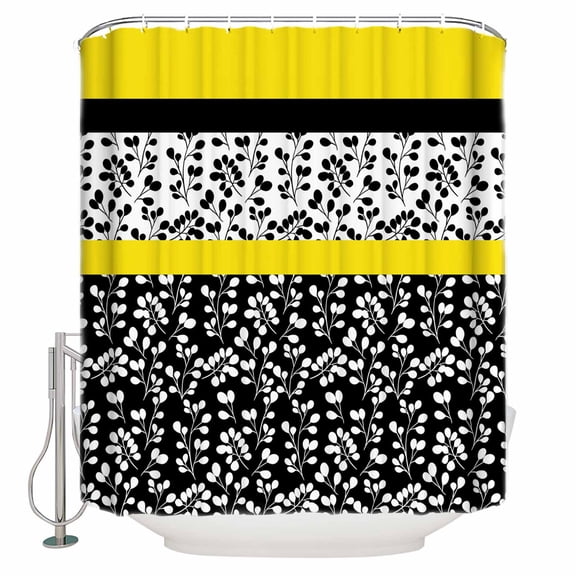 60x72 Inch Shower Curtains for Bathroom Black Yellow Fabric Bath Curtain Decor Garden Floral Stripe Aesthetic Flower Boho Waterproof Restroom Curtains Shower Set Accessories with 12 Hooks 60 Inch