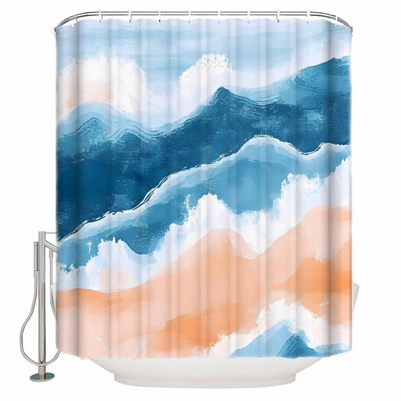 60x72 Inch Shower Curtains for Bathroom Blue Coastal Fabric Bath Curtain Decor Summer Beach Oil Painting Waves Nautical Waterproof Restroom Curtains Shower Set Accessories with 12 Hooks 60 Inch