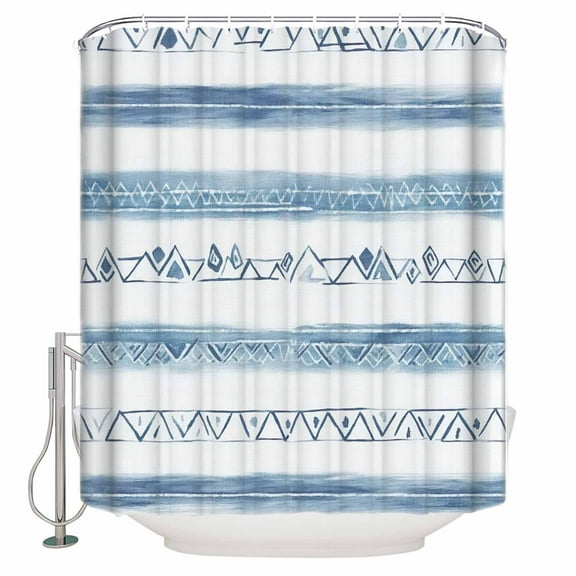 60x72 Inch Shower Curtains for Bathroom Blue White Stripe Fabric Bath Curtain Decor Modern Abstract Geometric Stripes Waterproof Restroom Curtains Shower Set Accessories with 12 Hooks 60 Inch