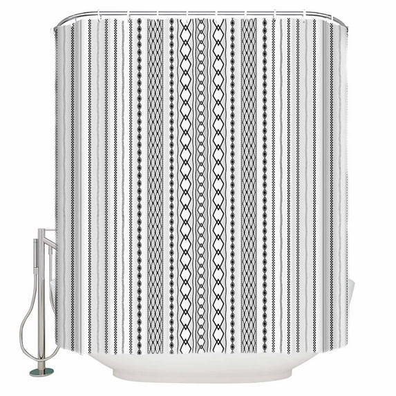 60x72 Inch Shower Curtains for Bathroom Boho Black Stripe Fabric Bath Curtain Decor Rustic Tribal Patterns Ethnic Bohemian Waterproof Restroom Curtains Shower Set Accessories with 12 Hooks 60 Inch
