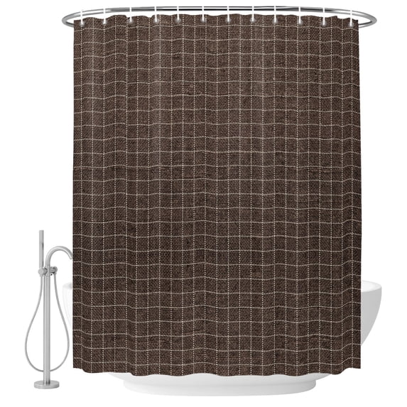60x72 Inch Shower Curtains for Bathroom, Brown Buffalo Plaid Fabric Bath Curtain Decor, Vintage Farmhouse Checkered Waterproof Restroom Curtains Shower Set Accessories with 12 Hooks 60 Inch