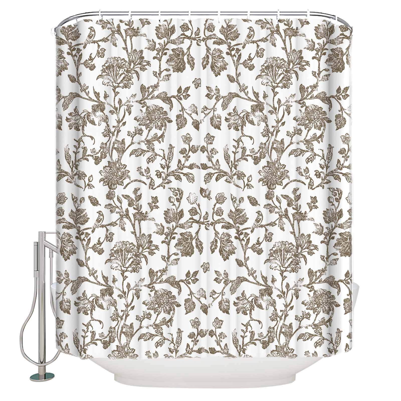 60x72 Inch Shower Curtains for Bathroom Brown Flower Fabric Bath Curtain Decor Vintage Farmhouse Boho Leaf Spring Plant Waterproof Restroom Curtains Shower Set Accessories with 12 Hooks 60 Inch