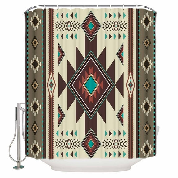 60x72 Inch Shower Curtains for Bathroom Brown Southwest Fabric Bath Curtain Decor Ethnic Boho Tribal Vintage Geometric Waterproof Restroom Curtains Shower Set Accessories with 12 Hooks 60 Inch